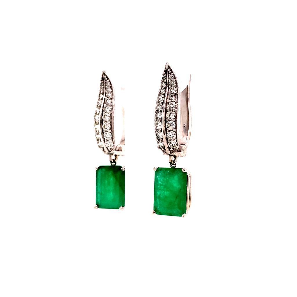 Diamond Emerald Earrings 4.74 TCW 14 Karat White Gold Certified For Sale 4