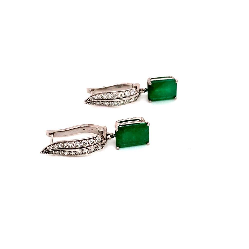 Diamond Emerald Earrings 4.74 TCW 14 Karat White Gold Certified For Sale 5