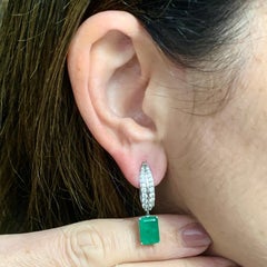 Diamond Emerald Earrings 4.74 TCW 14 Karat White Gold Certified