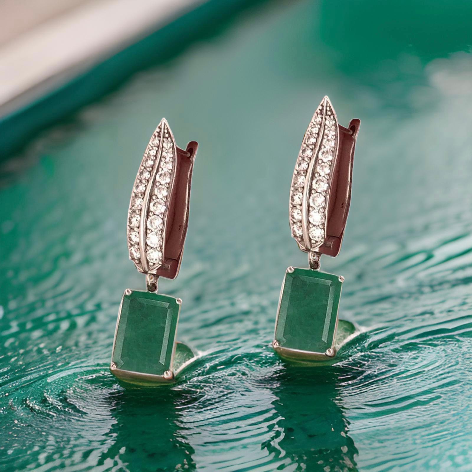 Diamond Emerald Earrings 4.86 TCW 14k White Gold Certified For Sale 5