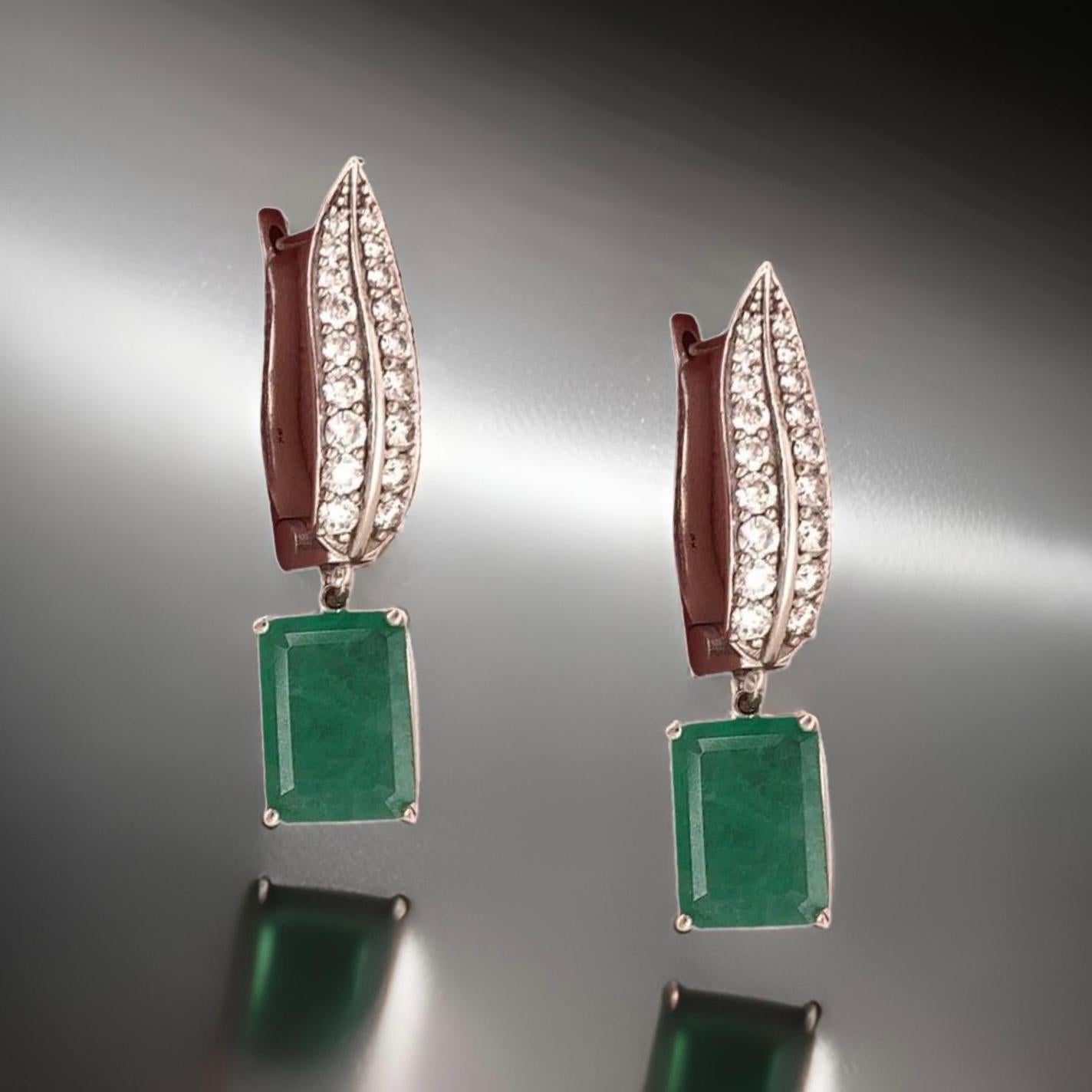 Diamond Emerald Earrings 4.86 TCW 14k White Gold Certified For Sale 6