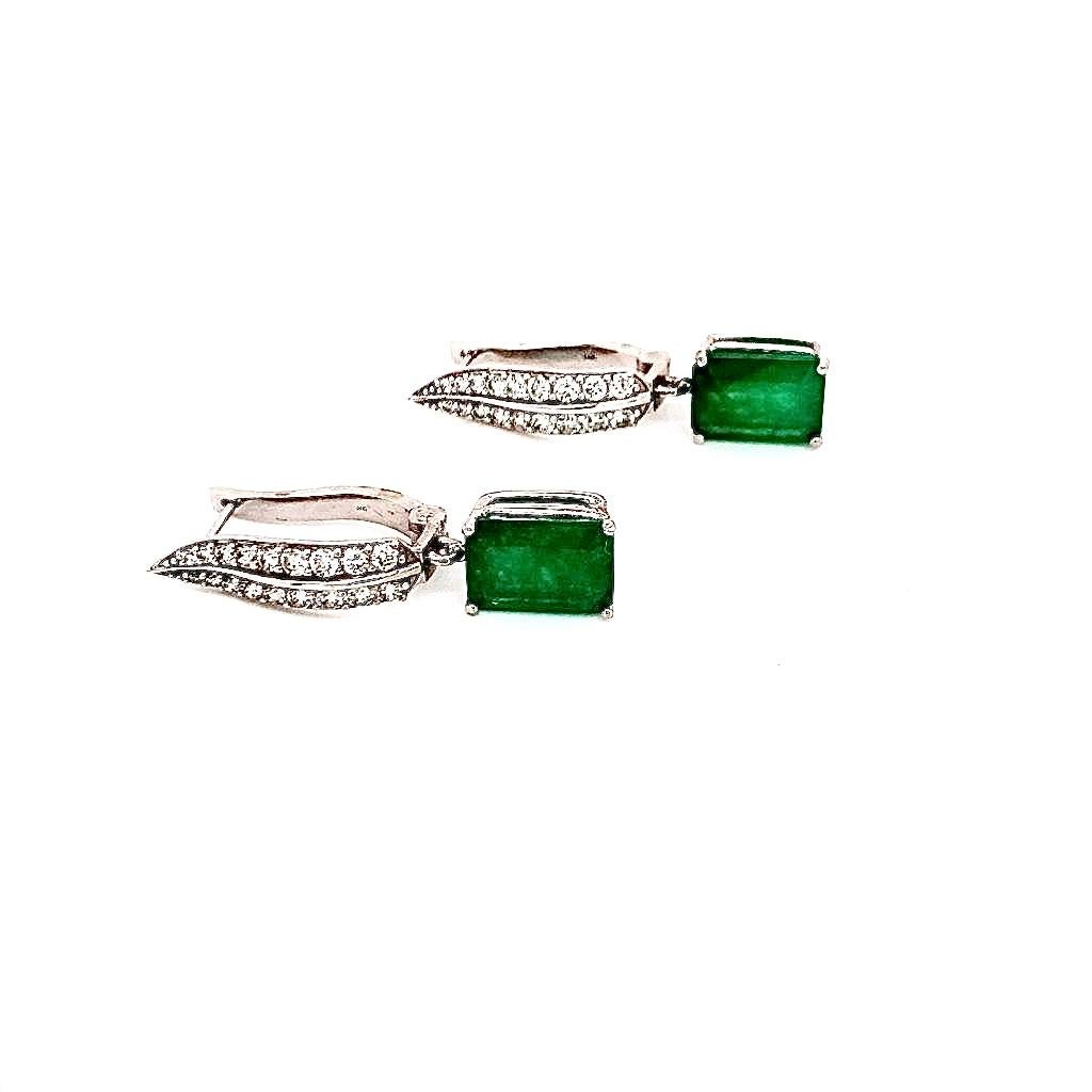 Diamond Emerald Earrings 4.86 TCW 14k White Gold Certified For Sale 7
