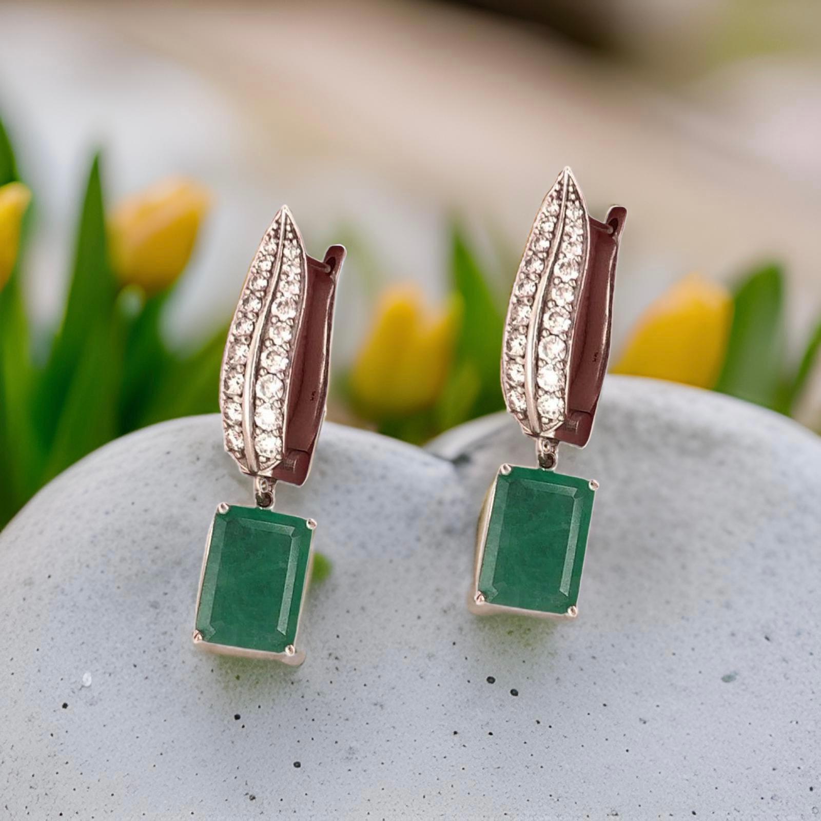 Diamond Emerald Earrings 4.86 TCW 14k White Gold Certified For Sale 8