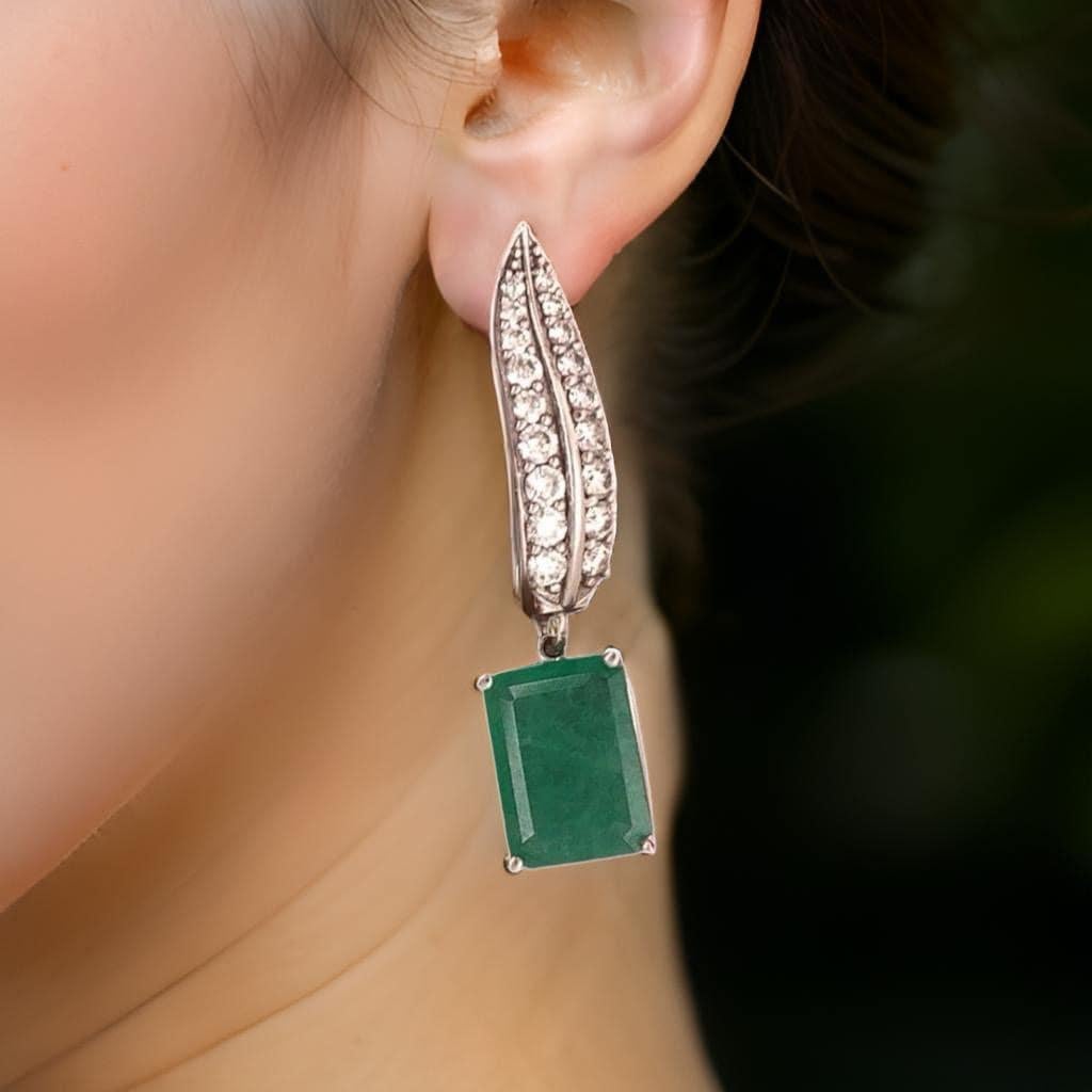 Women's Diamond Emerald Earrings 4.86 TCW 14k White Gold Certified For Sale