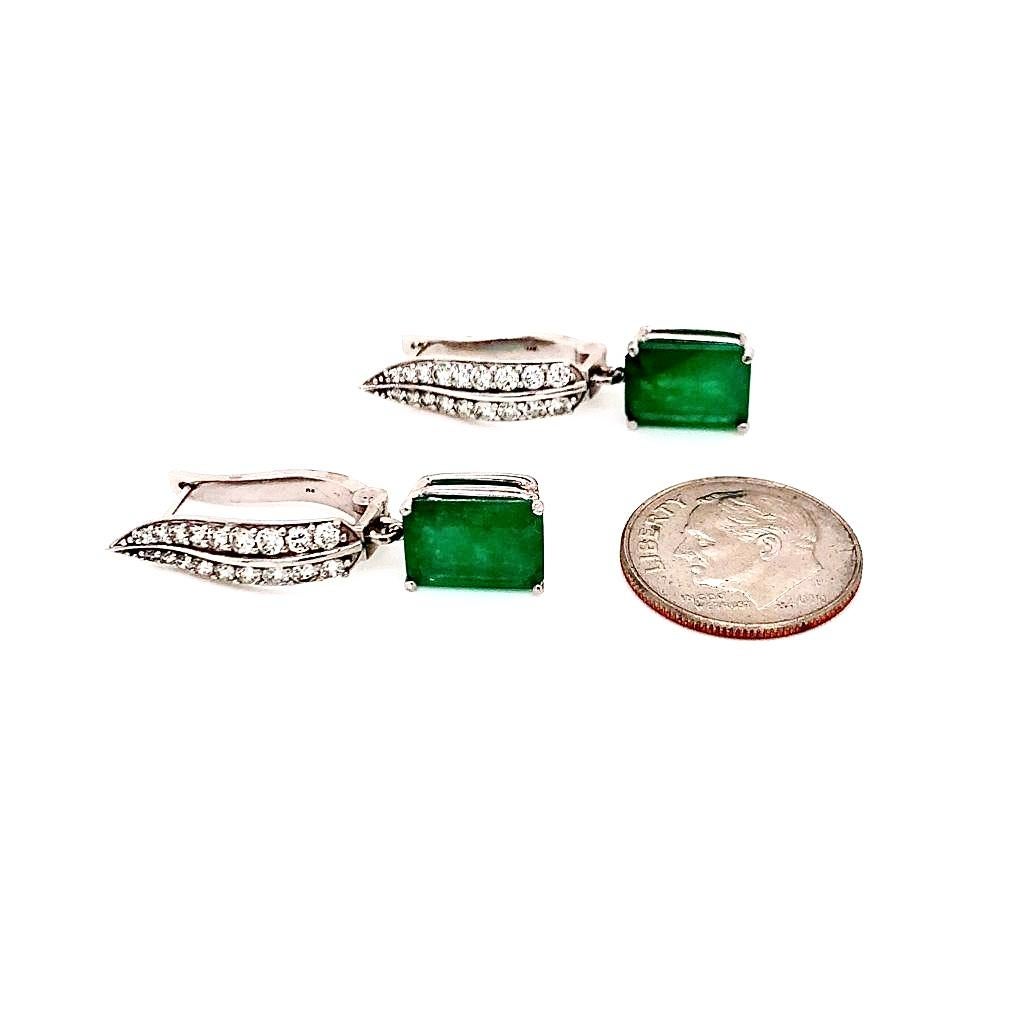 Diamond Emerald Earrings 4.86 TCW 14k White Gold Certified For Sale 1