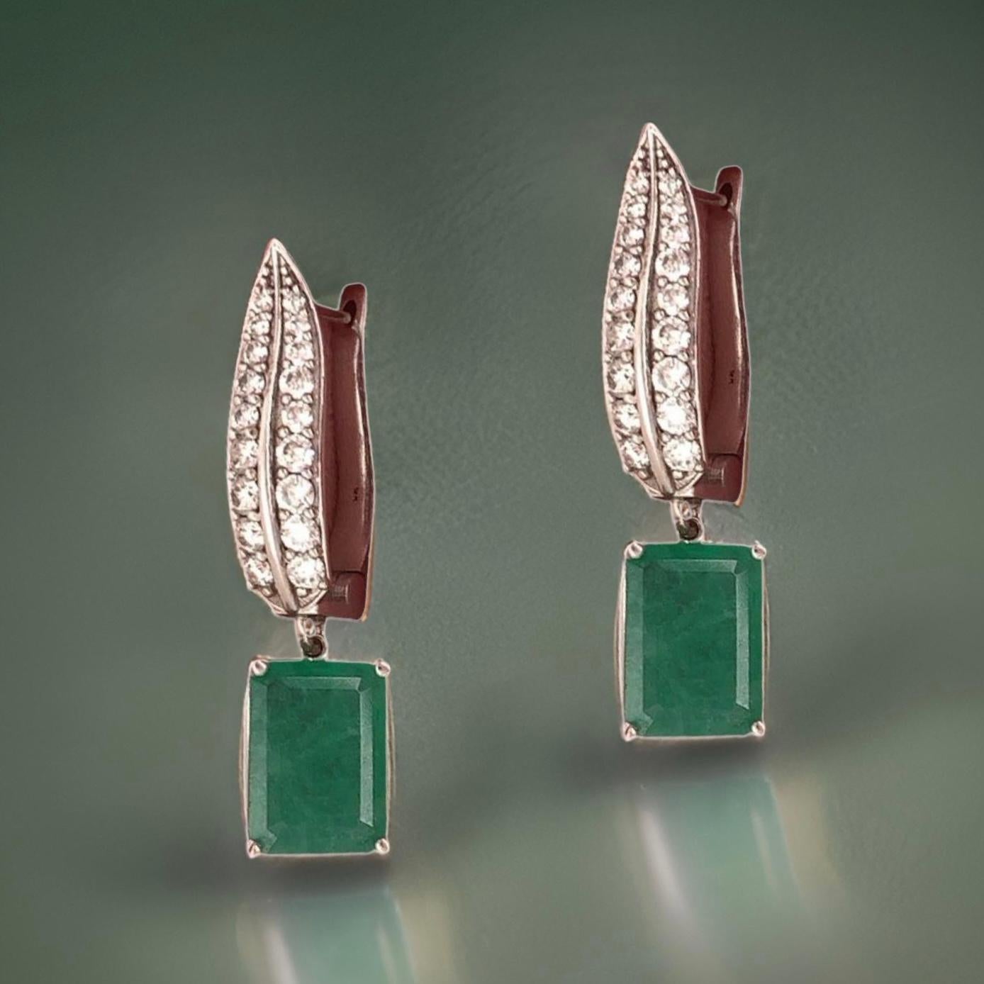 Diamond Emerald Earrings 4.86 TCW 14k White Gold Certified For Sale 3
