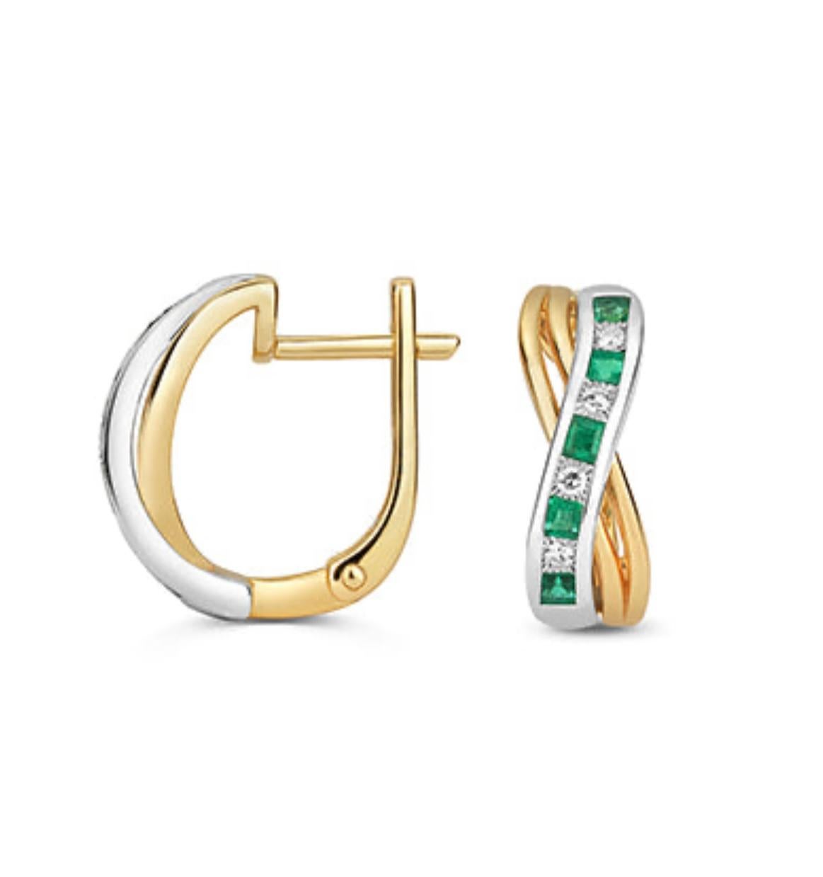 DIAMOND- und EMERALD-Ohrringe mit Prinzessinnenschliff IN 9CT GOLD Damen im Angebot