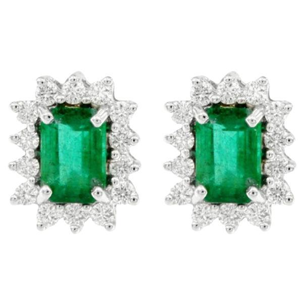 Diamond emerald earrings For Sale