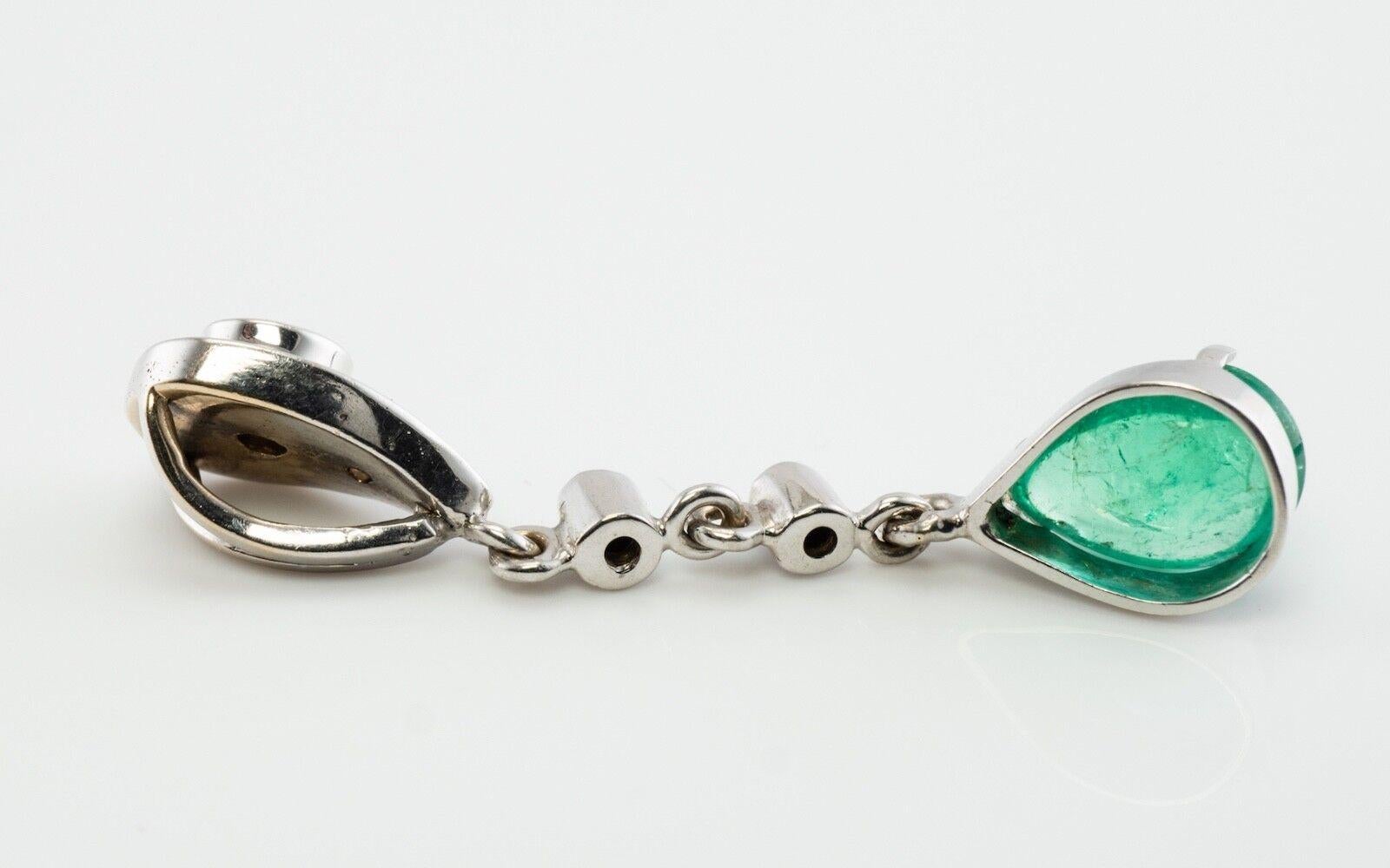 Women's Diamond Emerald Earrings Ring Pendant Set 18K White Gold For Sale