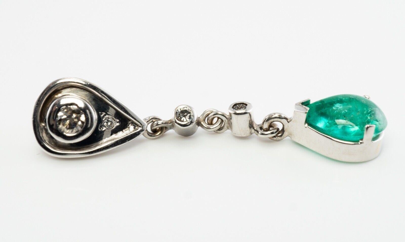 Diamond Emerald Earrings Ring Pendant Set 18K White Gold For Sale 1