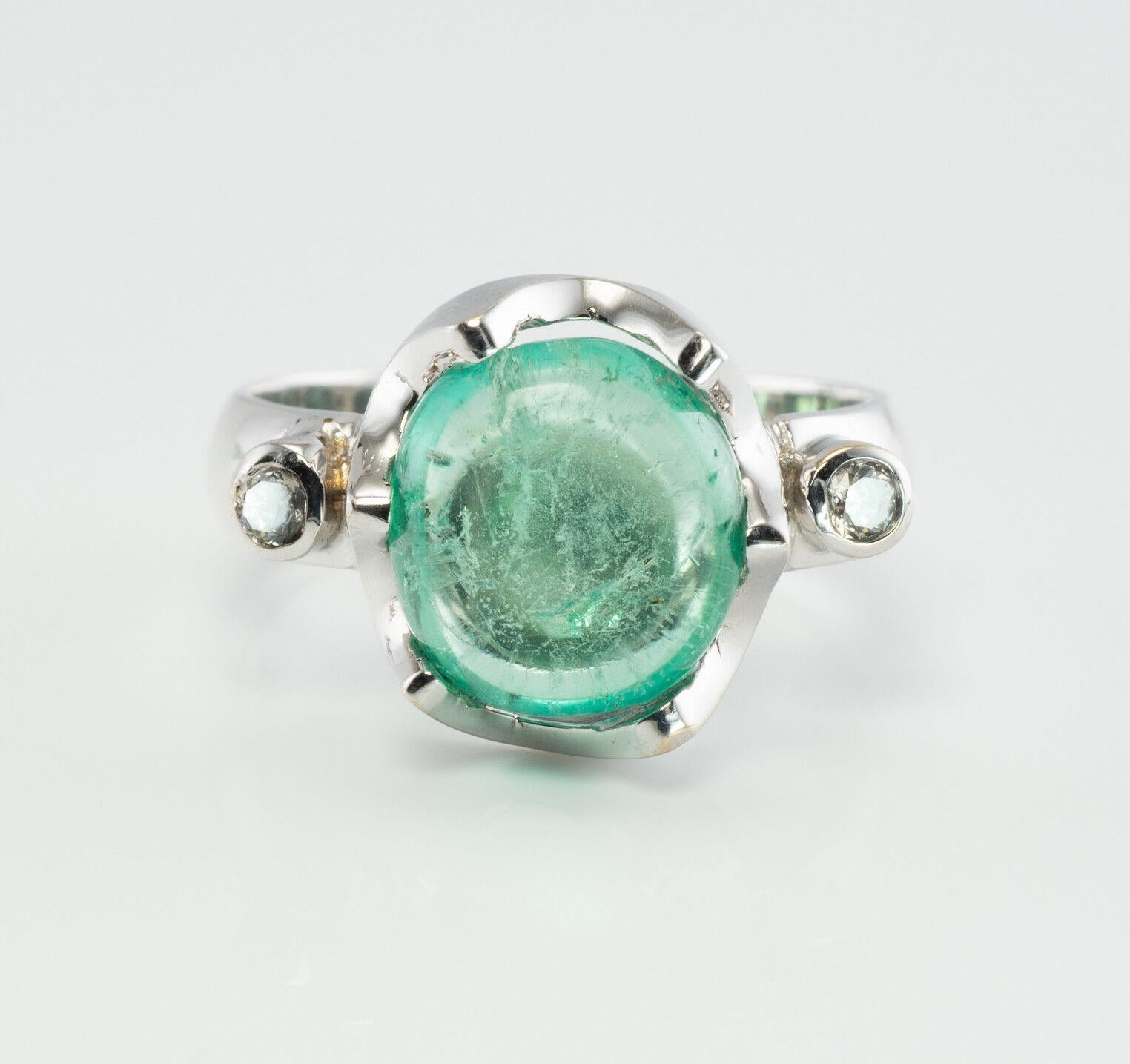 Diamond Emerald Earrings Ring Pendant Set 18K White Gold For Sale 2
