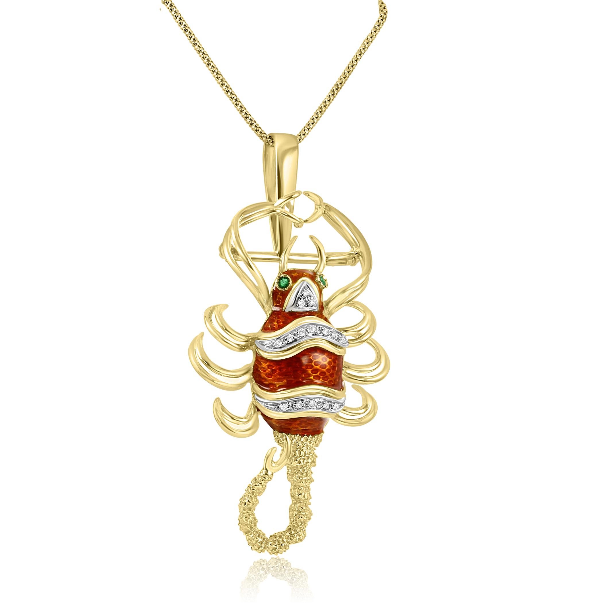 For all Insect & nature lovers, here's our Scorpion pendant brooch. 

This Pendant/Brooch features dazzling white diamonds with F-G color and VS-SI clarity, weighing 0.27 carats spread on the head and body. 

For the eyes, the scorpion has 2