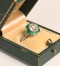 2 Carat Diamond Ring. Old Euro Diamond Emerald Halo Engagement Platinum J VS1
