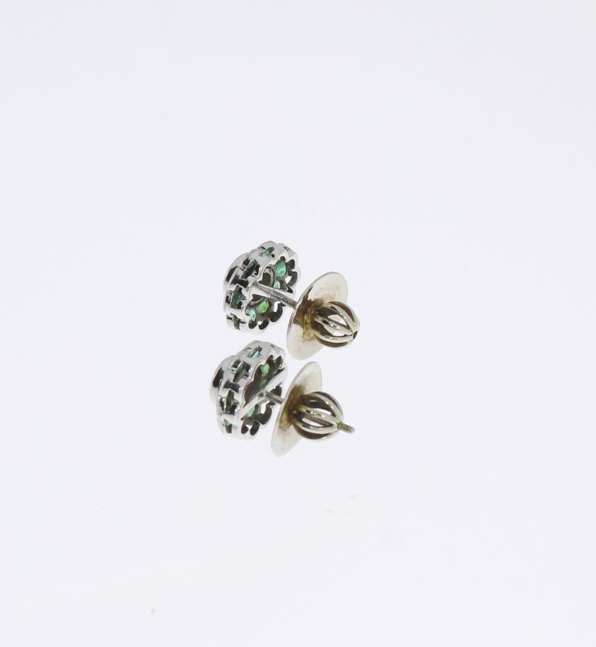 Diamond Emerald Floral Shape Stud Gold Earrings In Excellent Condition In Berlin, DE