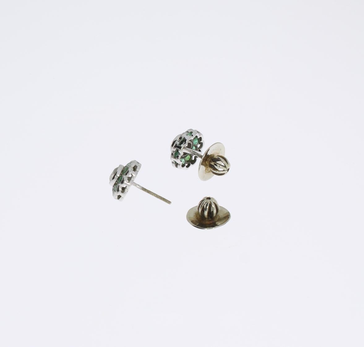 Women's Diamond Emerald Floral Shape Stud Gold Earrings