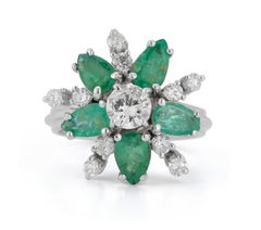 Diamond & Emerald Flower Cocktail Ring
