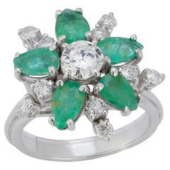Diamond & Emerald Flower Cocktail Ring 
