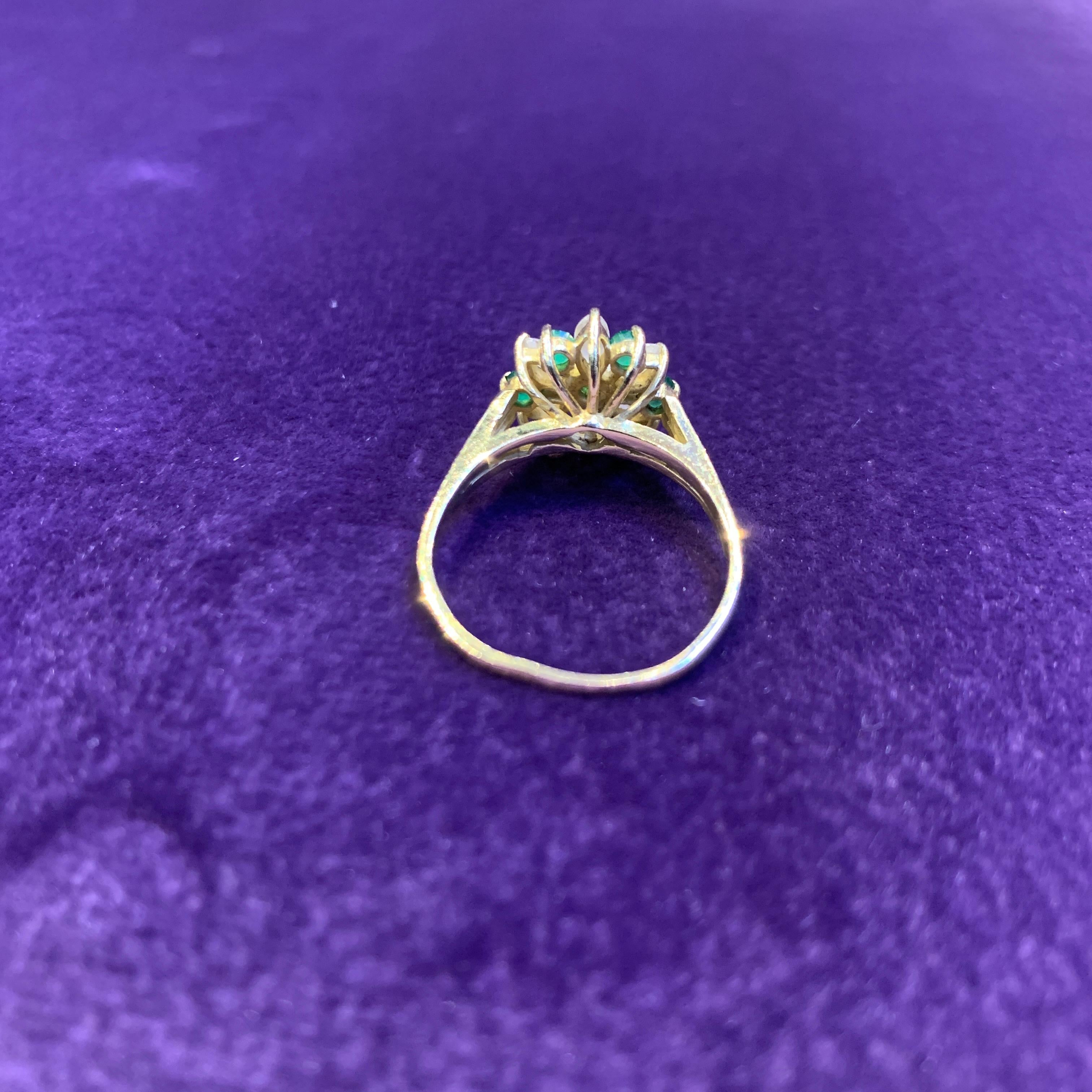 Women's Diamond & Emerald Flower Ring  For Sale