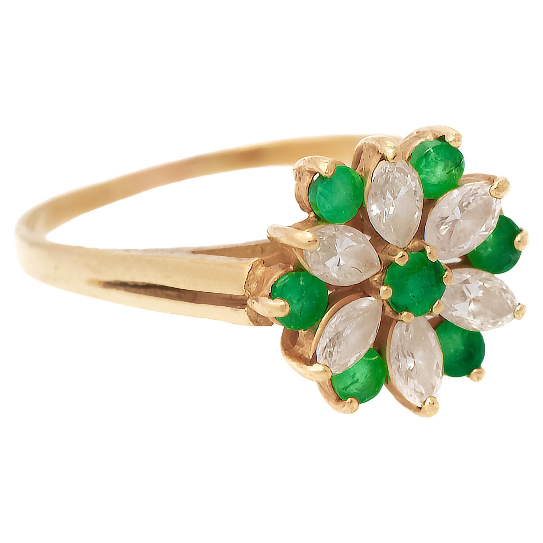 Diamond & Emerald Flower Ring  For Sale