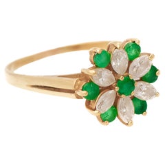 Retro Diamond & Emerald Flower Ring 