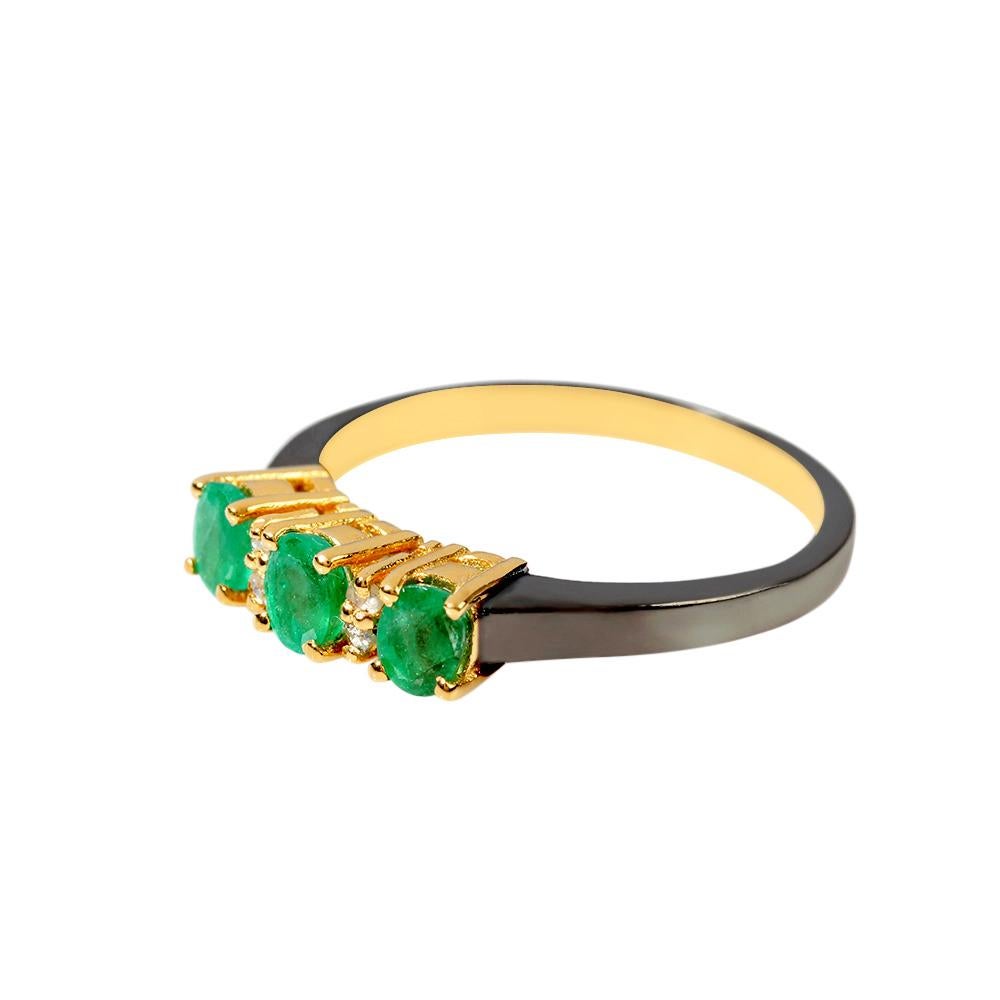 Women's Diamond Emerald and 925 sterling Silver ring