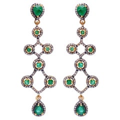 Diamond Emerald Gold and 925 sterling Silver Earring