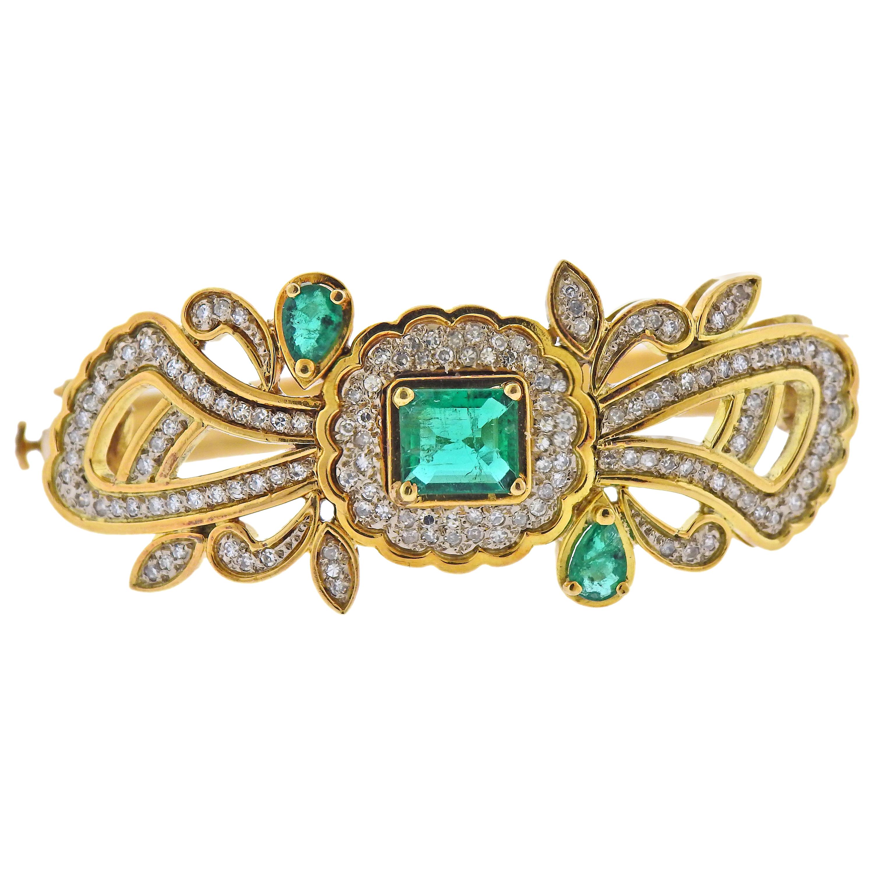 Diamond Emerald Gold Bangle Bracelet