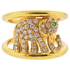 Vintage Diamond Emerald Gold Elephant Band Ring
