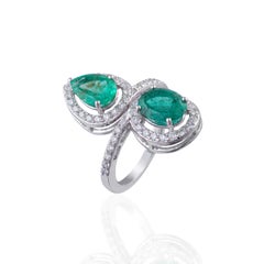 Anello in oro 14k con diamante da 0,70 carati e smeraldo da 3,03 carati
