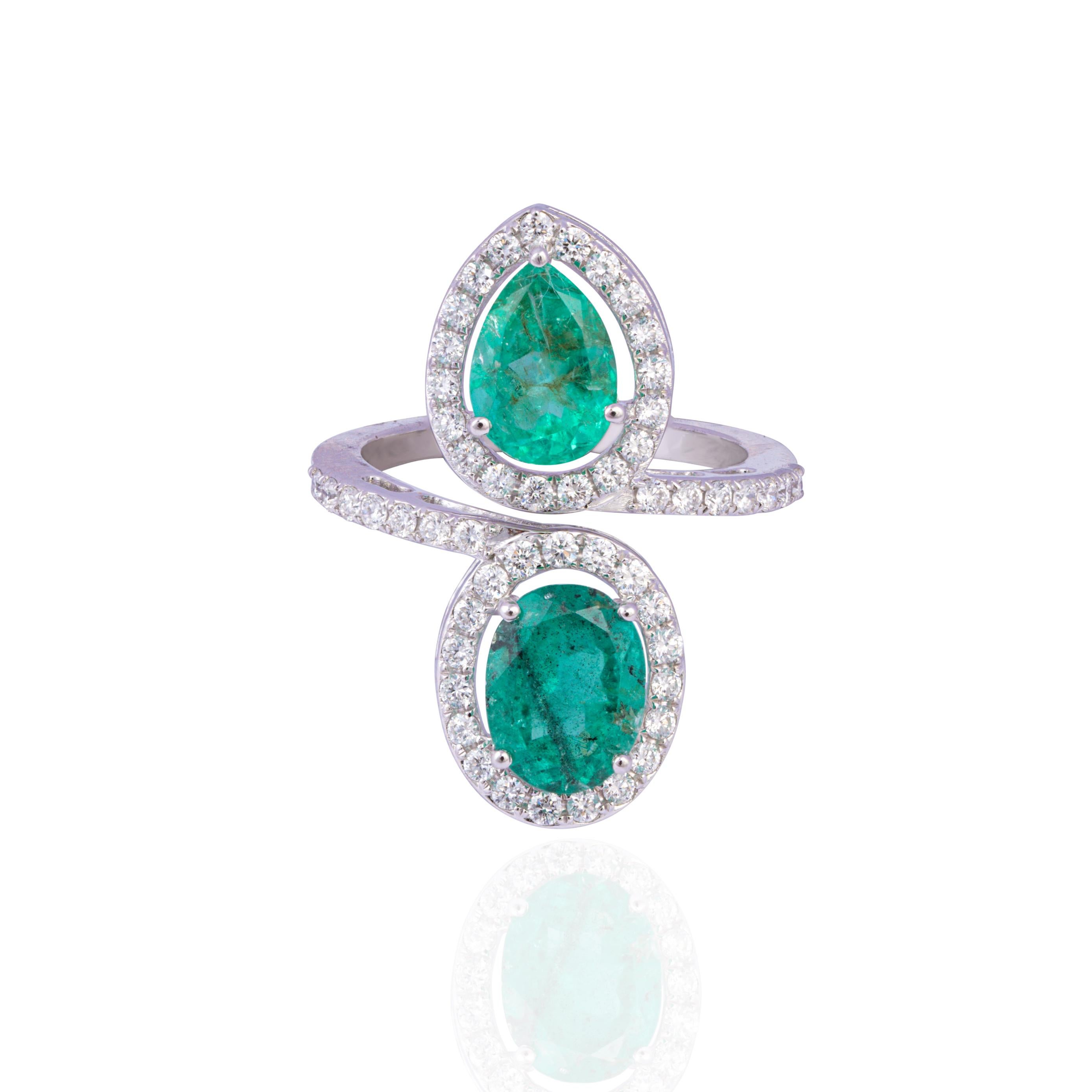 Bague en or 14k 0.70cts Diamant 3.03cts Emeraude Neuf - En vente à jaipur, IN