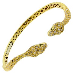 Diamond Emerald Gold Snake Cuff Bracelet