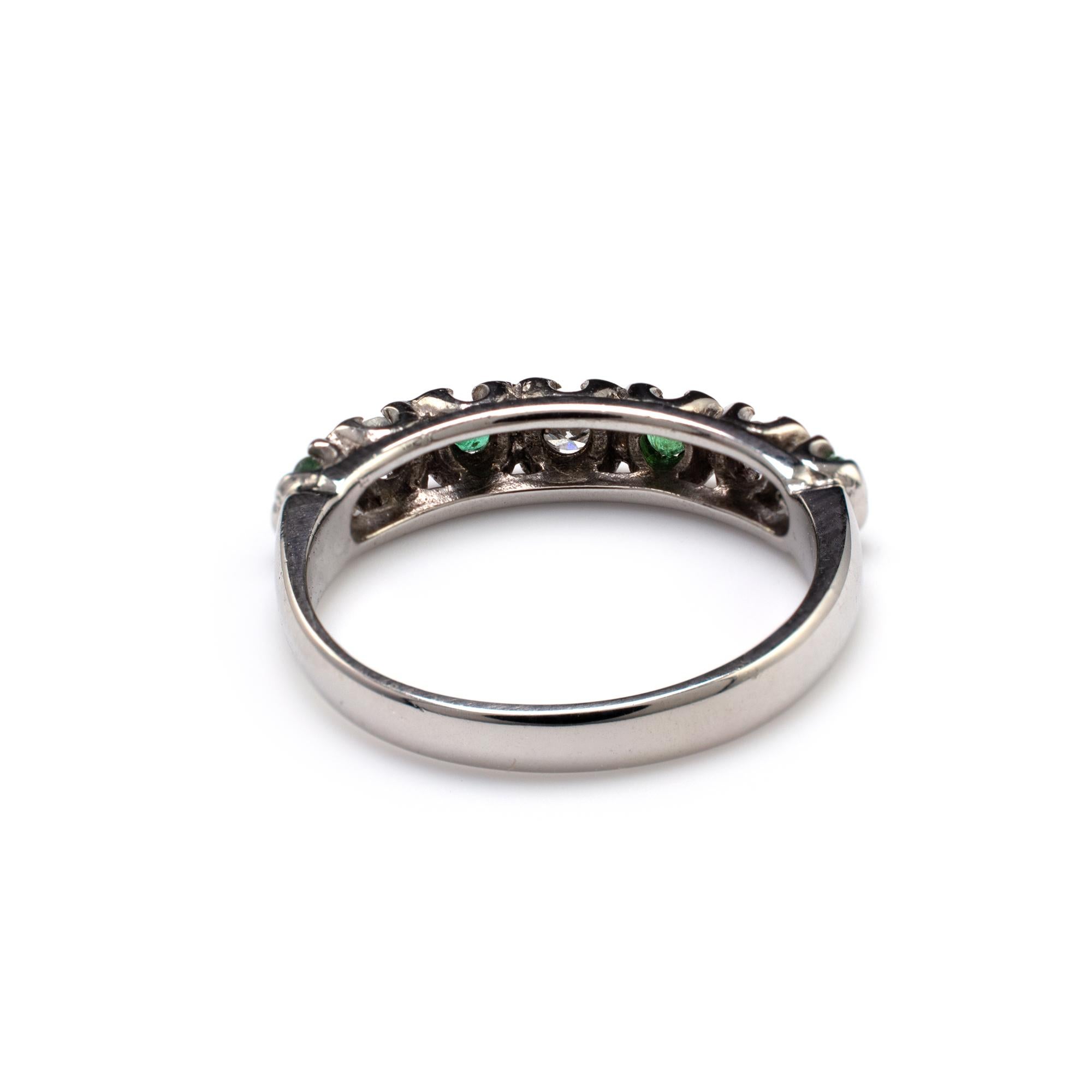 Diamond and Emerald Half Hoop Eternity Ring, White Gold Band For Sale 2