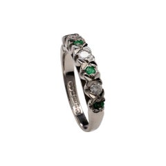 Diamond and Emerald Half Hoop Eternity Ring, White Gold Band