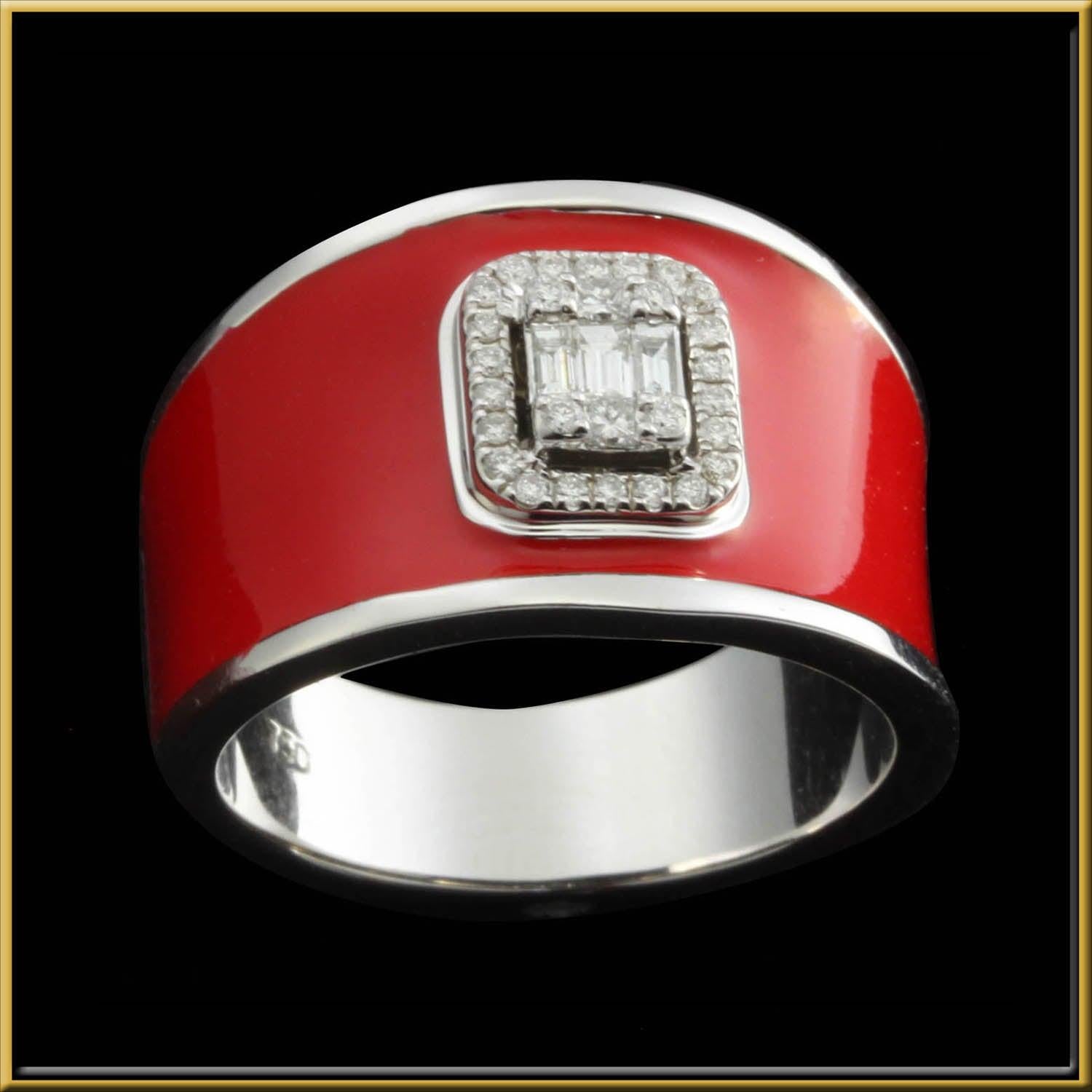 For Sale:  Diamond Emerald Illusion Fashion Ring with Red Enamel in 18 Karat Gold 3