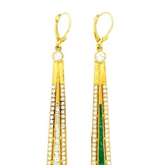 Diamond Emerald Long Drop Earrings