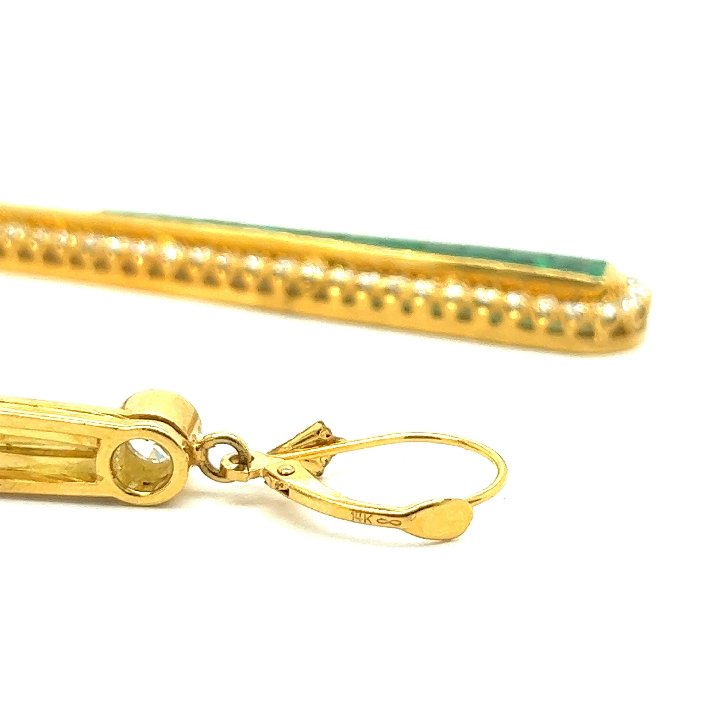 Women's Diamond Emerald Long Drop Earrings For Sale