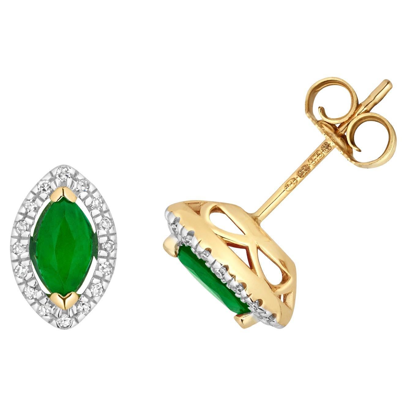 DIAMOND & EMERALD MARQUISE HALO STUDS IN 9CT Gold