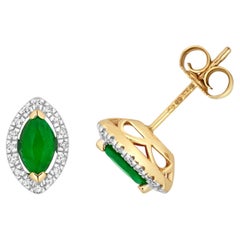 DIAMANT & EMERALD MARQUISE HALO STUDS IN 9CT Gold