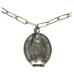 Diamant Emeraude Médaille Miraculeuse Vierge Marie Collier en argent