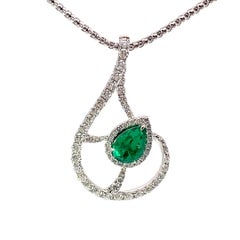 Diamond Emerald Necklace 18 kt Whitegold bright vivid green Emerald Color