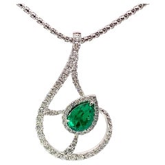 Collier d'émeraudes en diamant 18 carats Greene & Greene vert vif couleur émeraude