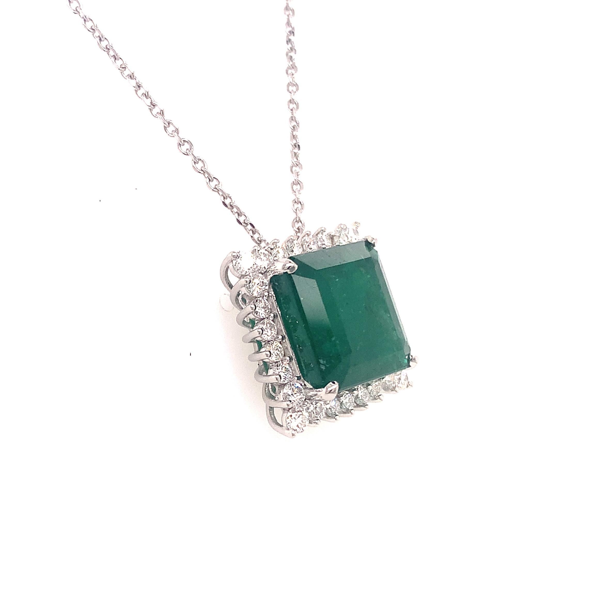 Emerald Cut Diamond Emerald Necklace Platinum 9.70 TCW GIA Certified For Sale