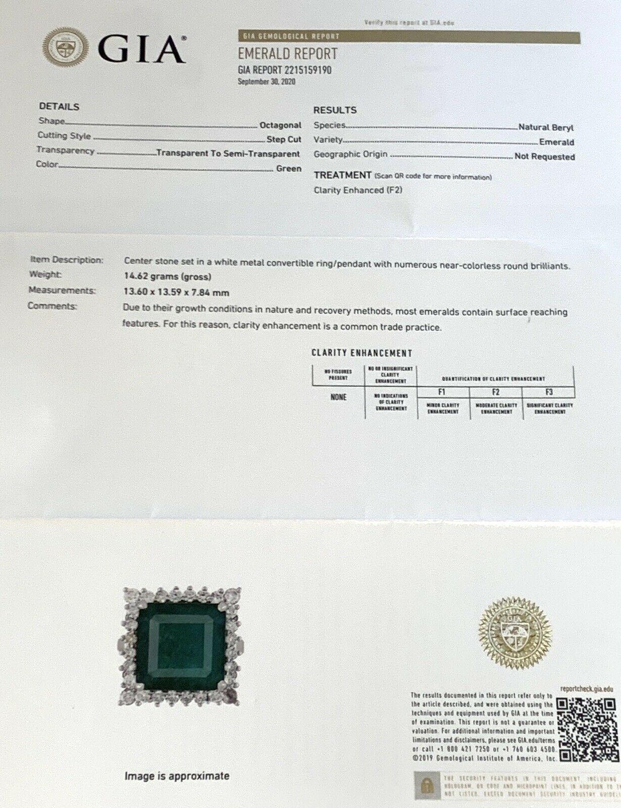 Diamond Emerald Necklace Platinum 9.70 TCW GIA Certified For Sale 1