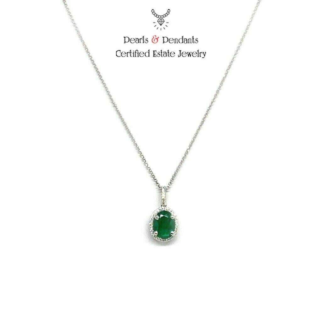 Modern Diamond Emerald Necklace 18k White Gold 1.43 TCW Italy Certified