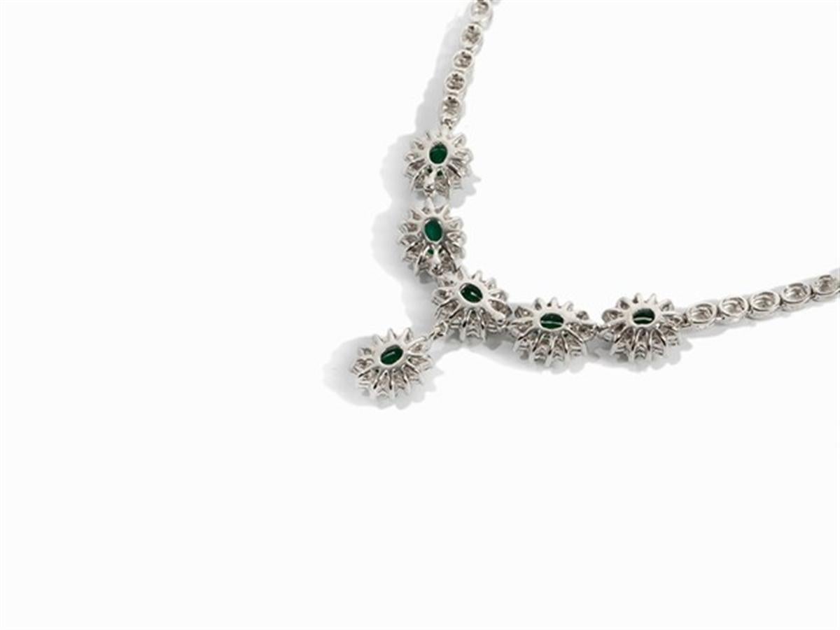 Modern Diamond Emerald Necklace, 750 White Gold