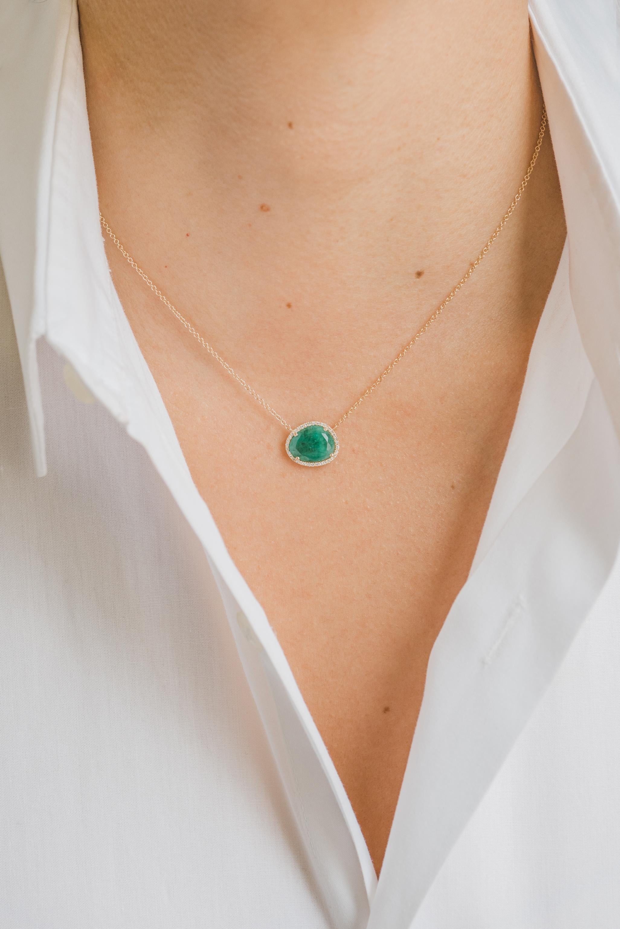 Contemporary Diamond Emerald Necklace For Sale