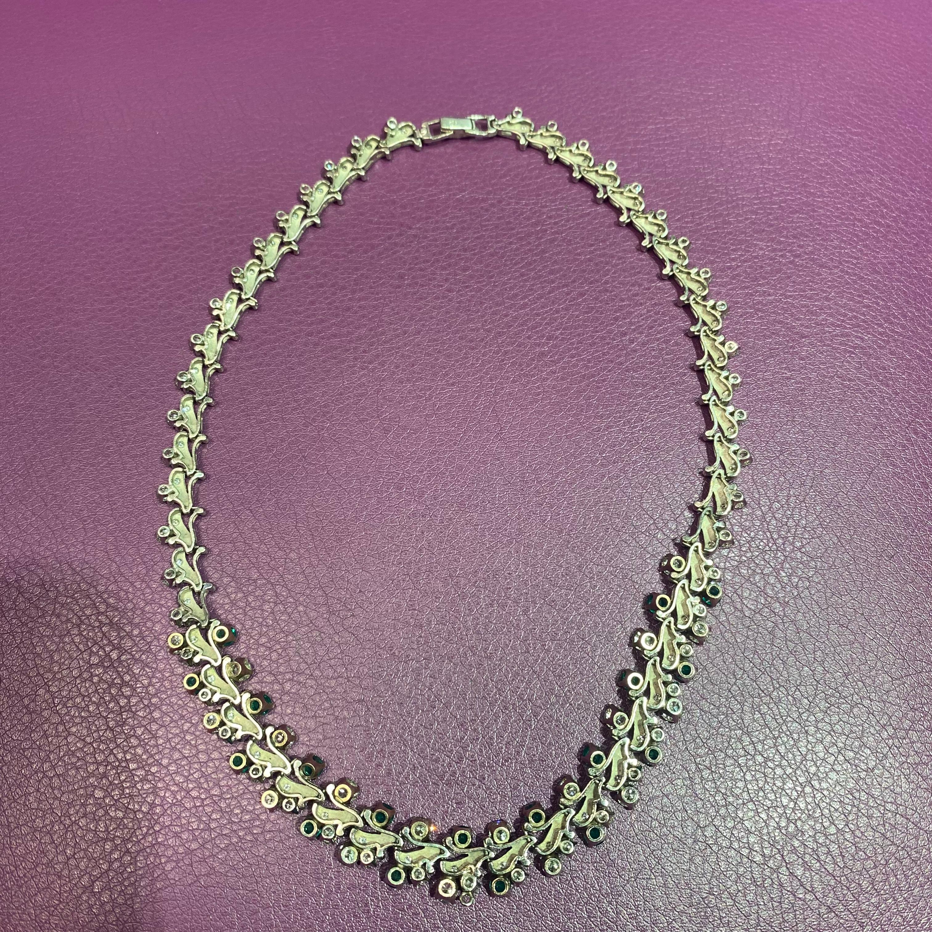 Pear Cut Diamond & Emerald Necklace  For Sale