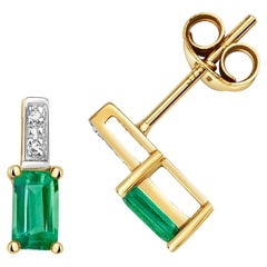 DIAMANT & EMERALD OCTAGON CLAW SET STUDS IN 9CT Gold