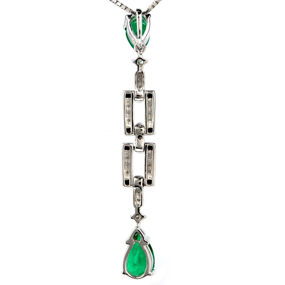 Art Deco Diamond Emerald and Onyx 18 Karat Gold Drop Pendant