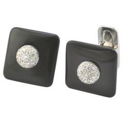 Gemelos de oro blanco de 18 quilates con diamante esmeralda ónice Made in Italy